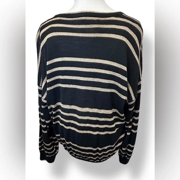 Laurette Women’s Striped V-Neck Sweater VTG Wool Blend Black/Metallic Gold 2X - Picture 6 of 11